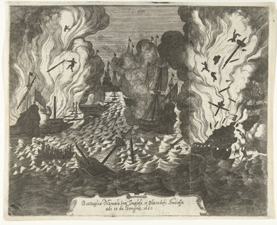 Slaget ved Lowestoft, 1665 Søslag mellem englænderne og hollænderne successivt den 13. juni 1665 (titel på objekt) af Gaspar Bouttats (attributed to)