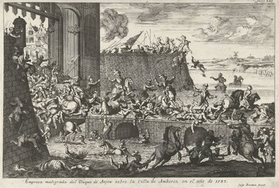 Fra Franse Furie te Antwerpen, 1583 Mislykket selskab af hertugen af ​​Anjou i byen Amberez i år 1583 (titel på objekt) af Gaspar Bouttats