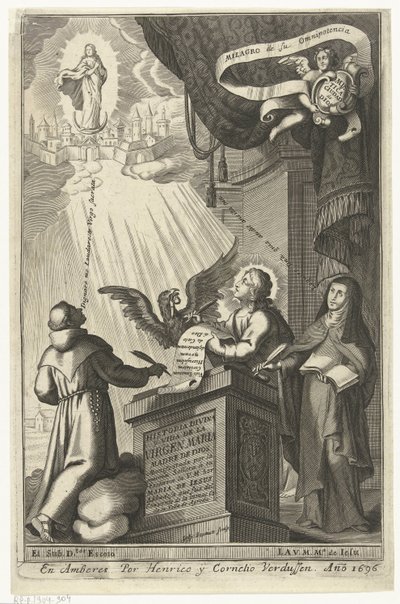 Jomfru Maria bliver henført til Himmeriget Historia divina y vida de la Virgen maria (titel på objekt) af Gaspar Bouttats