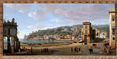 Udsigt over Chiaia-distriktet, Napoli - Maleri, slutningen af det 17.-18. århundrede af Gaspar van Wittel