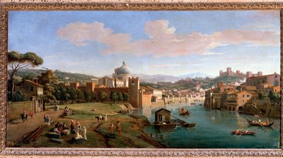 Udsigt over Verona og bredden af Adige-floden - Maleri, slutningen af det 17.-18. århundrede af Gaspar van Wittel