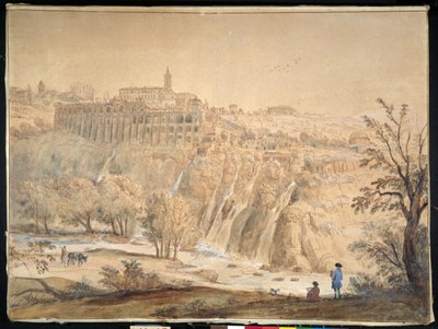 Udsigt over det basilianske kloster ved Grottaferrata, Rom (pen og blæk med akvarel på papir) af Gaspar van Wittel