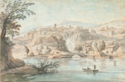 Landskab i Tivoli, 1701-10 (pen, brunt blæk & farvede vaske på papir) af Gaspar van Wittel