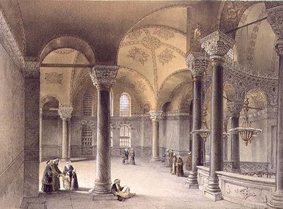 Haghia Sophia, plade 14: det orientalske galleri, indgraveret af Louis Haghe (1806-85) udgivet 1852 (litho) af Gaspard (after) Fossati