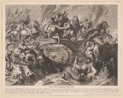 Amazon-kamp på en bro af Gaspard Duchange (attributed to)
