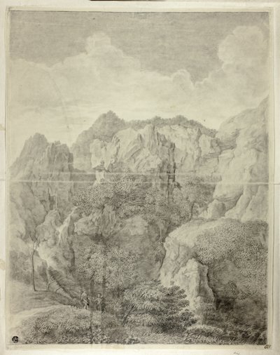 Bjerglandskab med to figurer i forgrunden af Gaspard Dughet