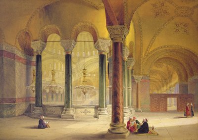 Hagia Sophia, plade 11: Meme-galleriet i det sydvestlige hjørne, indgraveret af Louis Haghe (1806-85) udgivet 1852 af Gaspard Fossati