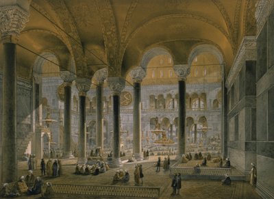Hagia Sophia, plade 6: nordskibet, indgraveret af Louis Haghe (1806-85) udgivet 1852 af Gaspard Fossati