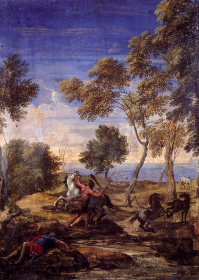 Kentaurernes kamp på landet (olie på lærred) af Gaspard Poussin (school of) Dughet