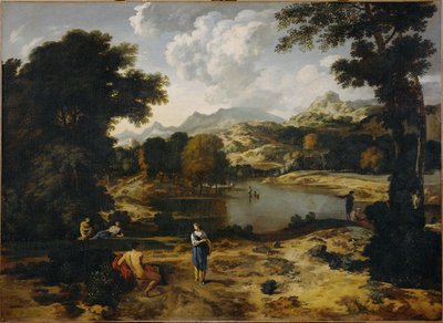 Heroisk landskab med figurer (maleri på lærred) af Gaspard Poussin Dughet