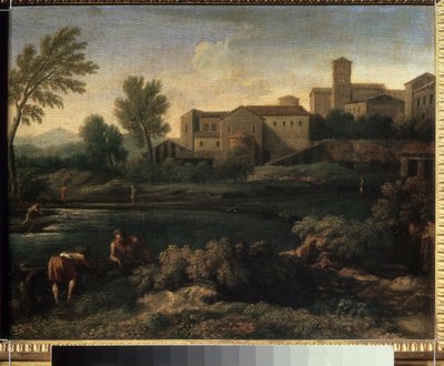 ""Udsigt over en by i Lazio-regionen nær Rom"" (En lille by i Latium) Maleri af Gaspard Dughet (1615-1675) Circa 1660 Pushkin Museum, Moskva af Gaspard Poussin Dughet
