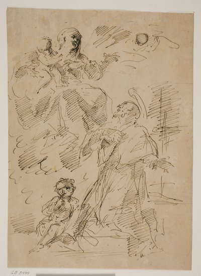 Madonna og barn i skyerne med St John of Nepomuk nedenfor af Gaspare Diziani