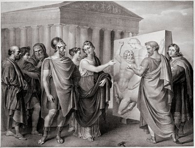 Den athenske politiker Pericles (495-429 f.Kr.) og Aspasie hans ledsager leder Phidias