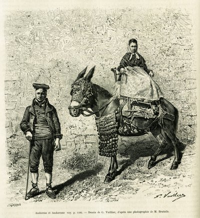 Andorra og Andorra. Gravering af G.Vuillier, til illustration af historien Le val d