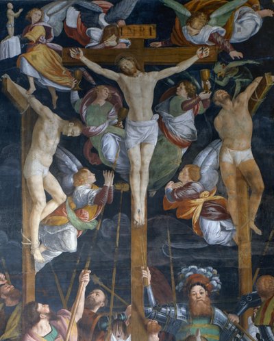 Korsfæstelse, detalje fra fresco af Gaudenzio Ferrari (1475-1546), kirken San Cristoforo, Vercelli, Piemonte, Italien af Gaudenzio Ferrari