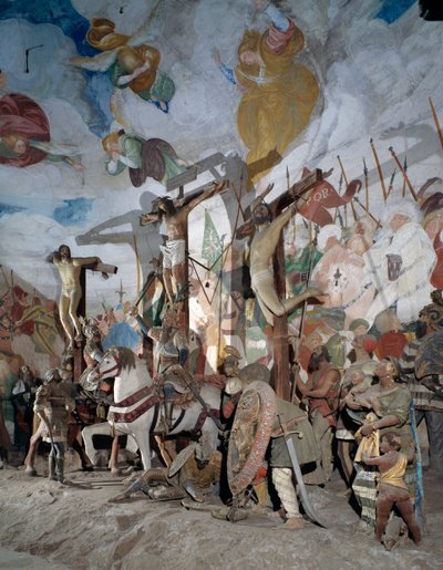 Korsfæstelse, detalje af statuer af Gaudenzio Ferrari (1475-1546), 38. kapel, Varallo Sesias hellige bjerg (UNESCOs verdensarvssted, 2003), Piemonte, Italien af Gaudenzio Ferrari