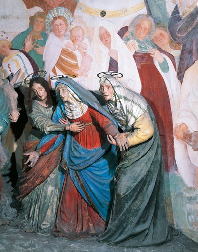 Statuer af hellige kvinder efter Kristus, detalje fra korsfæstelsen af Gaudenzio Ferrari (1475-1546), Kapel XXXVIII, Varallo Sesias hellige bjerg (UNESCOs verdensarvsliste, 2003), Italien af Gaudenzio Ferrari