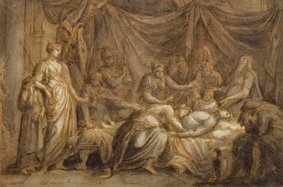 Andromache Mourning the Death of Hector, 1760-63 (pen og blæk og vask på papir) af Gavin Hamilton