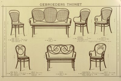Katalog over stole og sofaer fra Thonet Brothers, tegning, Østrig af Gebruder Thonet