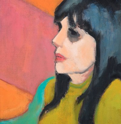 Black Hair, Lime Jumper, 2017 (olie på lærredsplade) af Genevieve French