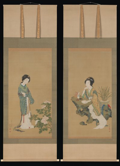 Yanji med orkideer og Yang Guifei med pæoner, 1785. af Genki
