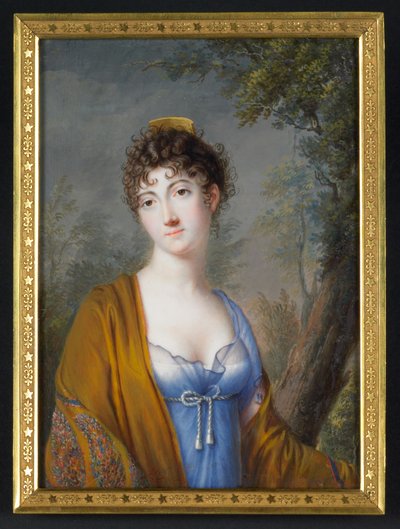 Dame i blåt med gult sjal, ca. 1800 (akvarel på elfenben) af Genot Genot