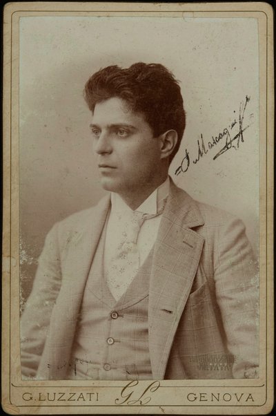 Portræt af komponisten Pietro Mascagni 1863-1945, ca. 1890. af Genova . Photo studio Luzzati