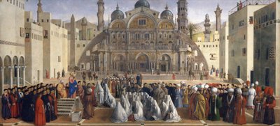 Markus prædiker i Alexandria, Egypten af Gentile and Giovanni Bellini