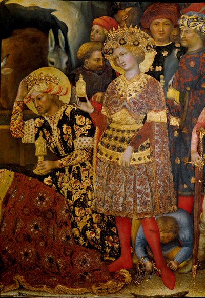 Altertavle af tilbedelsen af Magi (Pala Strozzi) Detalje, der repræsenterer to konger. Maleri af Gentile da Fabriano (Gentile di Niccolo) (1370-1427) 1423 søn. 173x220 cm. Tempera på træ. Firenze, Galleria degli Uffizi (Uffizi) af Gentile da Fabriano