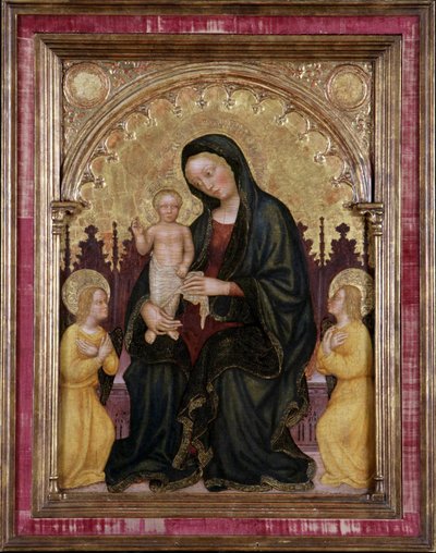 Enthroned Madonna og barn med to engle af Gentile da Fabriano