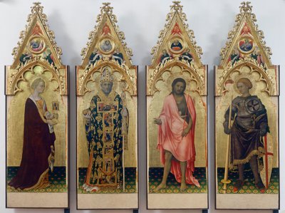 De fire helgener fra Quaratesi-polyptikken, Maria Magdalene, Nikolaus af Bari, Johannes Døberen og Sankt Georg af Gentile da Fabriano