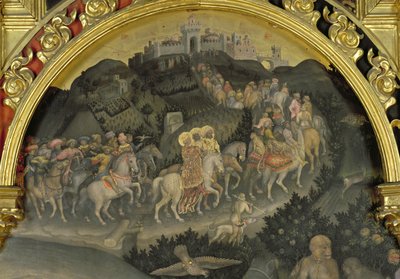 Magiernes tilbedelse detalje af rejsen til Jerusalem, 1423 tempera på paneldetalje af 29414 af Gentile da Fabriano