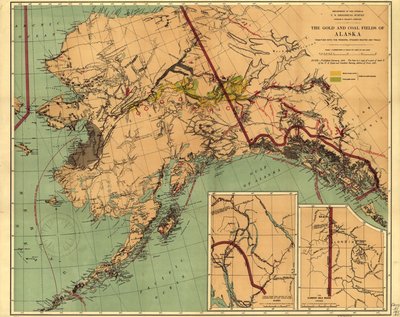 Guld- og kulmarkerne i Alaska: sammen med de vigtigste dampskibsruter og -stier af Geological Survey
