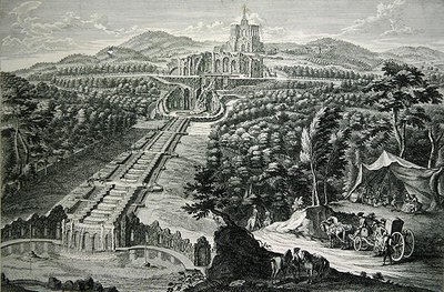 Udsigt over ottekantet og kaskaderne, graveret af W.C. Mayr (kobberstik og ætsning) af Georg (after) Finck or Fuenck