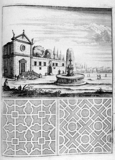 Design af hus, springvand og have, 1664 af Georg Andreas Bockler