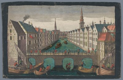 Udsigt over Nikolaifleet overfor Sankt Nikolaikirche i Hamborg Prospekt mod St. Nicolai Kirche zu Hamburg af Georg Balthasar Probst (possibly)