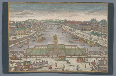 Udsigt over Pont Neuf over Seinen i Paris, med udsigt til Pont Royal Gesicht der Neuen Bruck, gegen der Königl. Bruck til Paris af Georg Balthasar Probst (possibly)