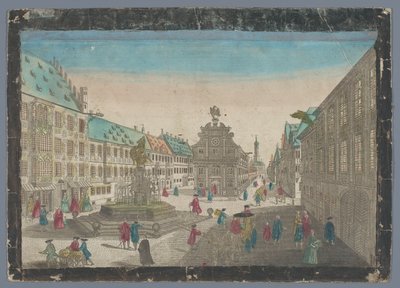 Se på de vinmarkt i Augsburg Udsigt til vinmarkedet op ad Saltz Stadel mod S. Ulrich til Augspurg (titel på objektet) af Georg Balthasar Probst (possibly)