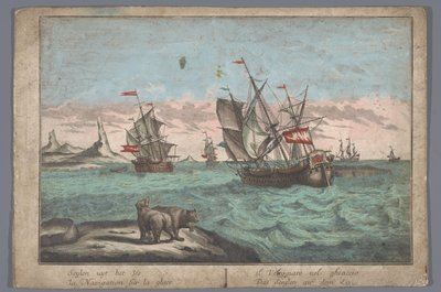 Udsigt over skibene, der sejler på ishavet Das Seeglen auf dem Eis (titel på objekt) af Georg Balthasar Probst (possibly)