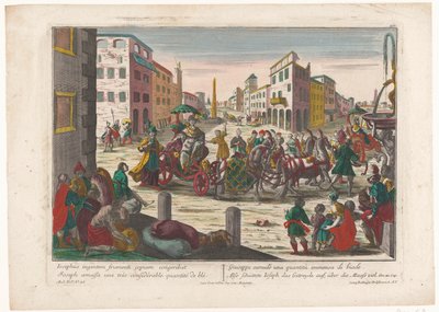Jakobs sønner skal forlade Simeon i Ægypten, indtil de vender tilbage med Benjamin Også schüttete Ioseph das Getreyde auf, über die Maass faldt (titel på objekt) Historien om Joseph (serietitel) af Georg Balthasar Probst