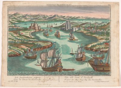 Udsigt over Dardanellerstrædet Prospect der Meer-Enge bey den Dardanellen (titel på objekt) Dardaneller (serietitel) af Georg Balthasar Probst