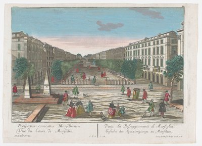 Udsigt over en promenade i Marseille Udsigt over vandreture i Marseille (titel på objekt) Marseille (serietitel) af Georg Balthasar Probst