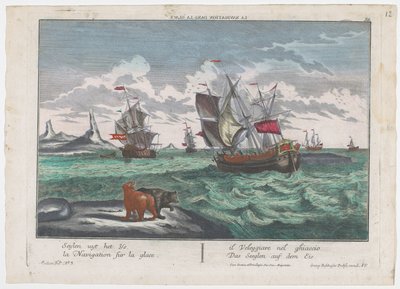 Udsigt over skibene, der sejler på ishavet Das Seeglen auf dem Eis (titel på objekt) Hvalfangst ud for Grønland (serietitel) af Georg Balthasar Probst