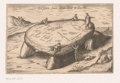 Udsigt over Pierre Levée nær Poitiers La pierre levee demie lieue de Poictiers (titel på objektet) af Georg Braun (possibly)