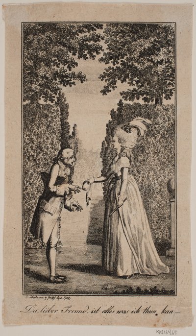 Illustration med dame og herre i en park af Georg Christian Schule