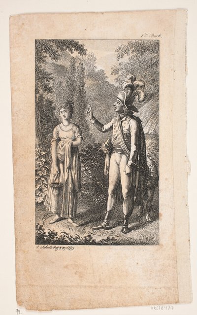 Illustration med herre og dame i landskab af Georg Christian Schule