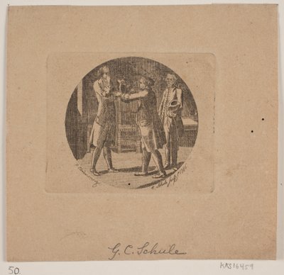 Vignet med tre mænd af Georg Christian Schule