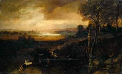 Et hovedflodlandskab før et tordenvejr (olie på lærred) af Georg Cornicelius