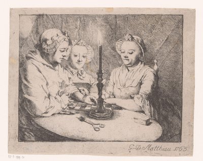Damer leger ved levende lys af Georg David Matthieu