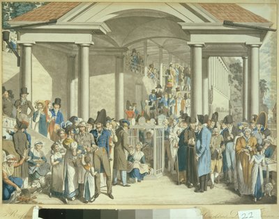 Sundhedsfællesskab ved Karlsbader-fontænen, 1810 (akvatintetegning) af Georg Emanuel Opitz